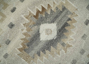 Hand Knotted Ivory, Charcoal and Beige Traditional Medallion Natural Wool Custom Made Area Rug, Kids, Living Room and Bedroom Rug