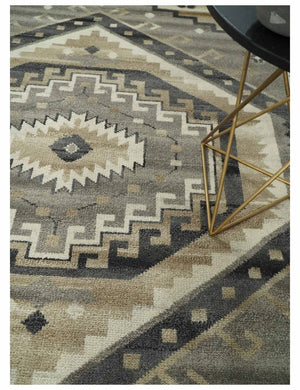 Hand Knotted Ivory, Charcoal and Beige Traditional Medallion Natural Wool Multi Size Area Rug, Kids, Living Room and Bedroom Rug