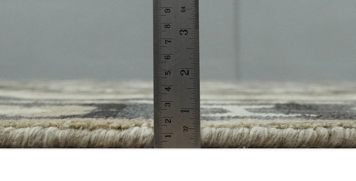 Hand Knotted Ivory, Charcoal and Beige Traditional Medallion Natural Wool Multi Size Area Rug, Kids, Living Room and Bedroom Rug