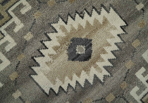 Hand Knotted Ivory, Charcoal and Beige Traditional Medallion Natural Wool Multi Size Area Rug, Kids, Living Room and Bedroom Rug