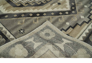 Hand Knotted Ivory, Charcoal and Beige Traditional Medallion Natural Wool Multi Size Area Rug, Kids, Living Room and Bedroom Rug