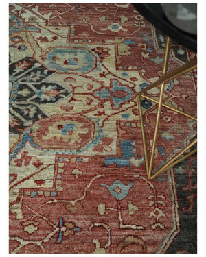 Hand Knotted Ivory, Rust and Blue Antique Persian Heriz Serapi Wool Rug, 5x8, 6x9, 8x10 and 9x12 Living Room Rug | TRD2557