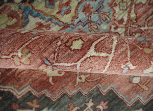 Hand Knotted Ivory, Rust and Blue Antique Persian Heriz Serapi Wool Rug, 5x8, 6x9, 8x10 and 9x12 Living Room Rug | TRD2557