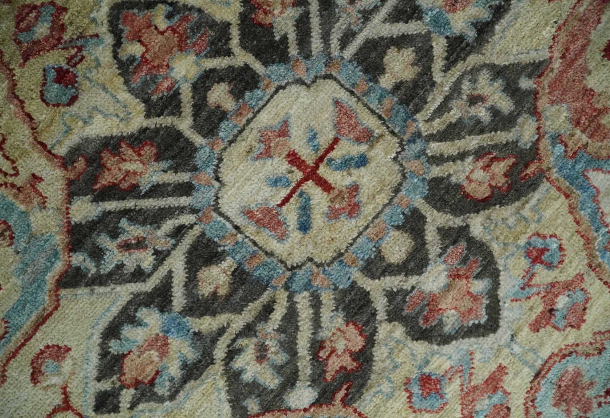 Hand Knotted Ivory, Rust and Blue Antique Persian Heriz Serapi Wool Rug, 5x8, 6x9, 8x10 and 9x12 Living Room Rug | TRD2557