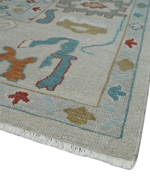 Hand Knotted Ivory Traditional Vintage Style colorful Multi size Oushak Wool Area Rug