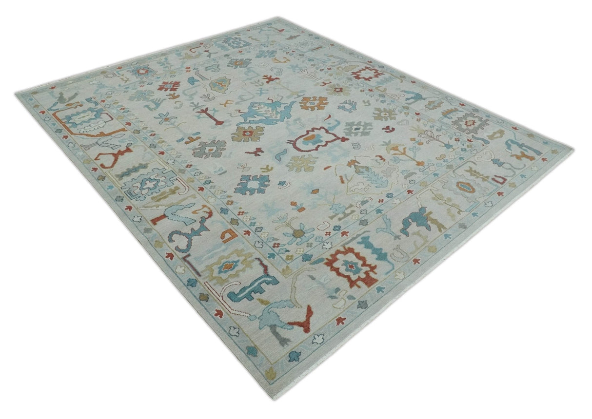 Hand Knotted Ivory Traditional Vintage Style colorful Multi size Oushak Wool Area Rug