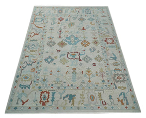 Hand Knotted Ivory Traditional Vintage Style colorful Multi size Oushak Wool Area Rug