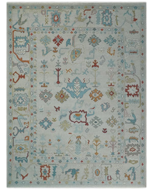 Hand Knotted Ivory Traditional Vintage Style colorful Multi size Oushak Wool Area Rug