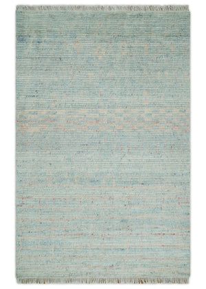 Hand Knotted Modern Abstract Blue and Peach Trellis Moroccan Made with Blended Wool Multi Size Area Rug