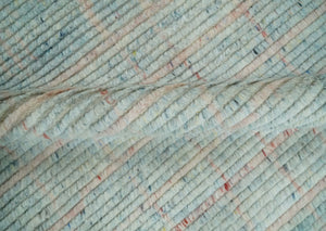 Hand Knotted Modern Abstract Blue and Peach Trellis Moroccan Made with Blended Wool Multi Size Area Rug