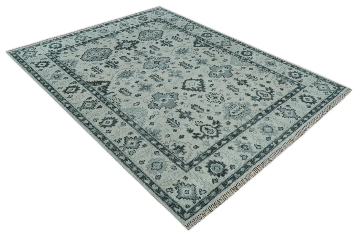 Hand Knotted Multi size Ivory, Silver and Charcoal Antique Turkish  Oushak Wool Area Rug