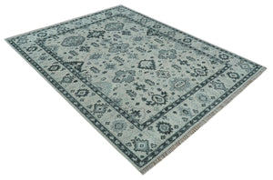 Hand Knotted Multi size Ivory, Silver and Charcoal Antique Turkish  Oushak Wool Area Rug