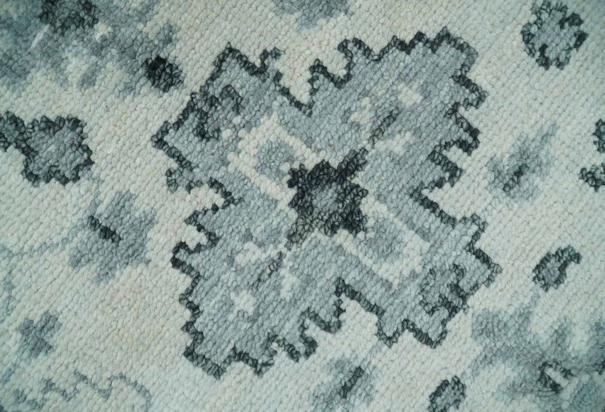 Hand Knotted Multi size Ivory, Silver and Charcoal Antique Turkish  Oushak Wool Area Rug