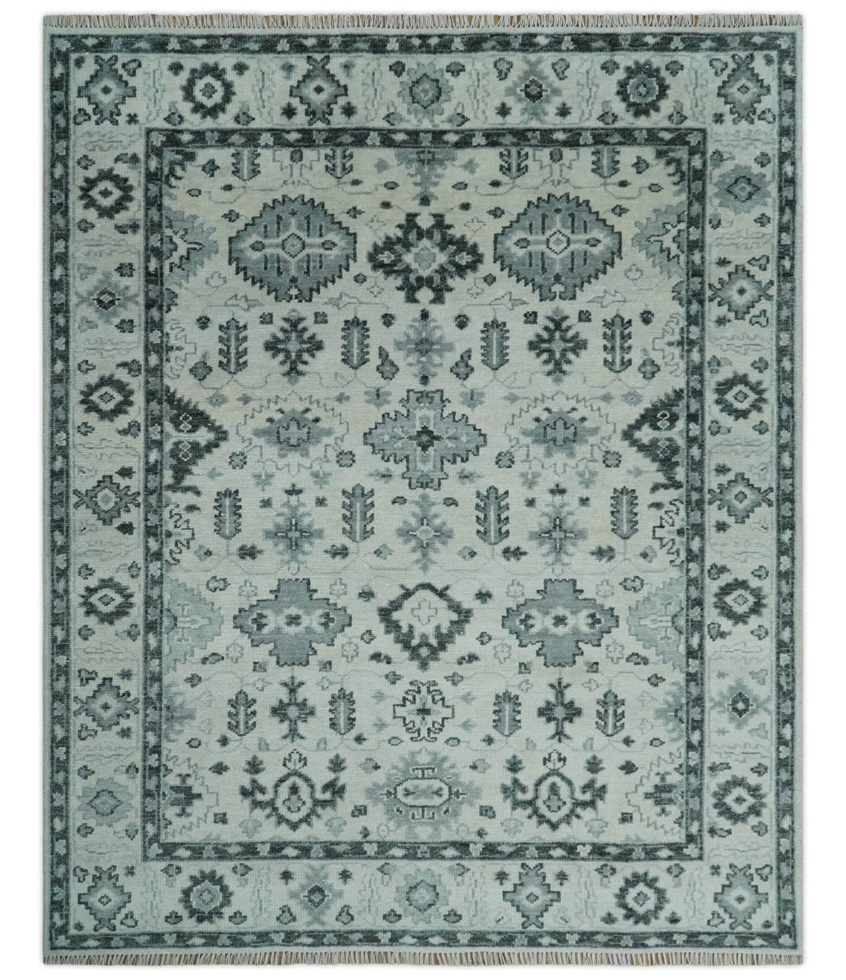 Hand Knotted Multi size Ivory, Silver and Charcoal Antique Turkish  Oushak Wool Area Rug