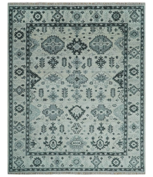 Hand Knotted Multi size Ivory, Silver and Charcoal Antique Turkish  Oushak Wool Area Rug