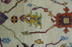 Hand Knotted Ivory, Gray and Blue Traditional Oushak Multi Size Wool Area Rug