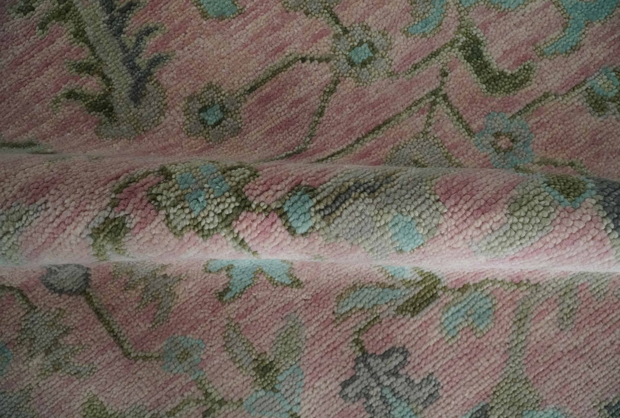 Hand Knotted Pink and Aqua Oriental Oushak Multi Size Traditional Wool Area Rug, Living Room and Bedroom Rug