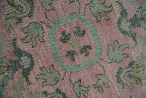 Hand Knotted Pink and Aqua Oriental Oushak Multi Size Traditional Wool Area Rug, Living Room and Bedroom Rug