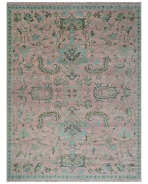 Hand Knotted Pink and Aqua Oriental Oushak Multi Size Traditional Wool Area Rug, Living Room and Bedroom Rug