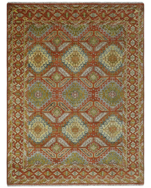 Hand Knotted Rust and Beige Oriental Traditional Multi Size Wool Area Rug, Living Room and Bedroom Rug