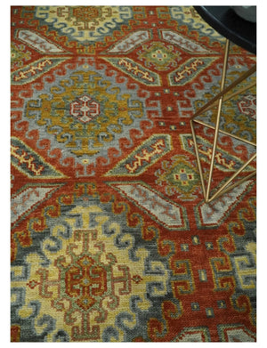 Hand Knotted Rust and Beige Oriental Traditional Multi Size Wool Area Rug, Living Room and Bedroom Rug