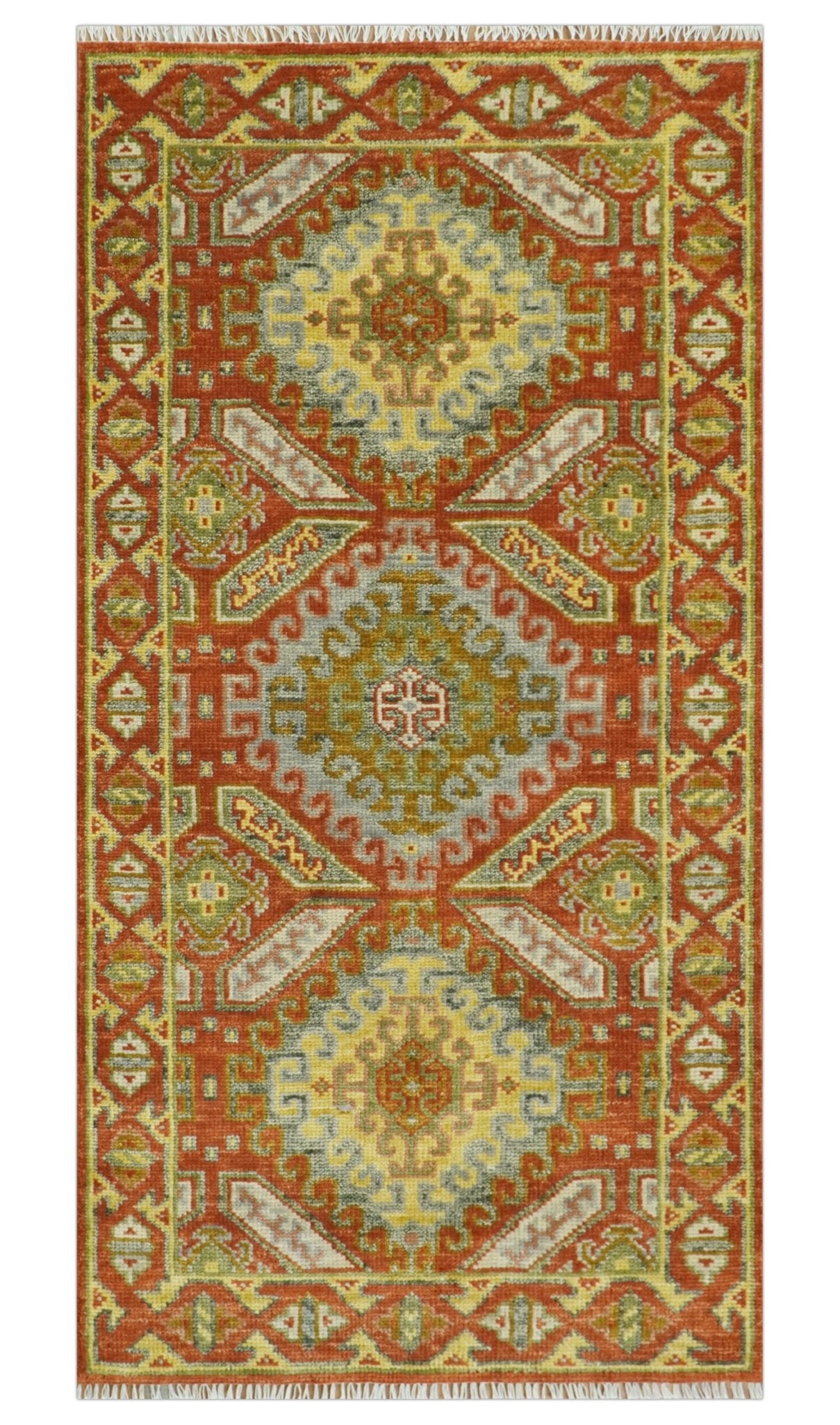 Hand Knotted Rust and Beige Oriental Traditional Multi Size Wool Area Rug, Living Room and Bedroom Rug