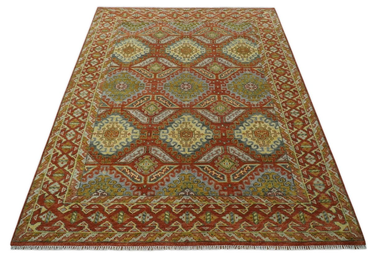 Hand Knotted Rust and Beige Oriental Traditional Multi Size Wool Area Rug, Living Room and Bedroom Rug