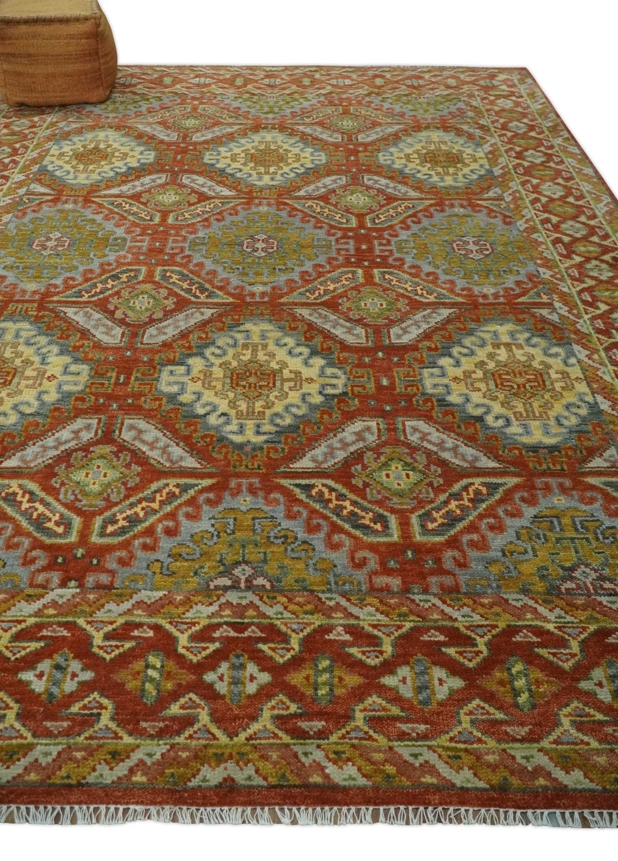 Hand Knotted Rust and Beige Oriental Traditional Multi Size Wool Area Rug, Living Room and Bedroom Rug