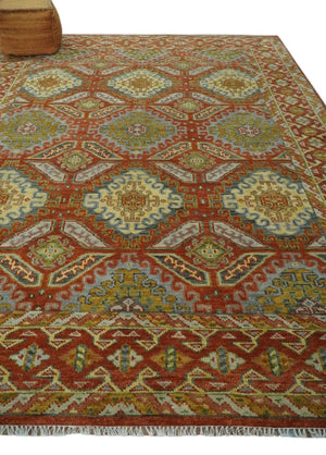 Hand Knotted Rust and Beige Oriental Traditional Multi Size Wool Area Rug, Living Room and Bedroom Rug