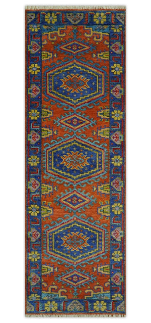 Hand Knotted Rust, Blue and Olive Traditional Multi Size Antique Wool Area Rug