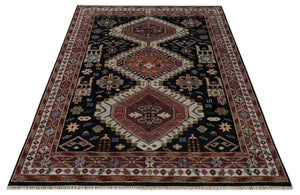 Hand Knotted Rust, Ivory and Black Traditional Heriz Wool Area Rug
