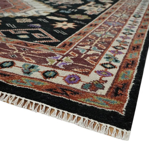 Hand Knotted Rust, Ivory and Black Traditional Heriz Wool Area Rug