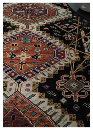 Hand Knotted Rust, Ivory and Black Traditional Heriz Wool Area Rug