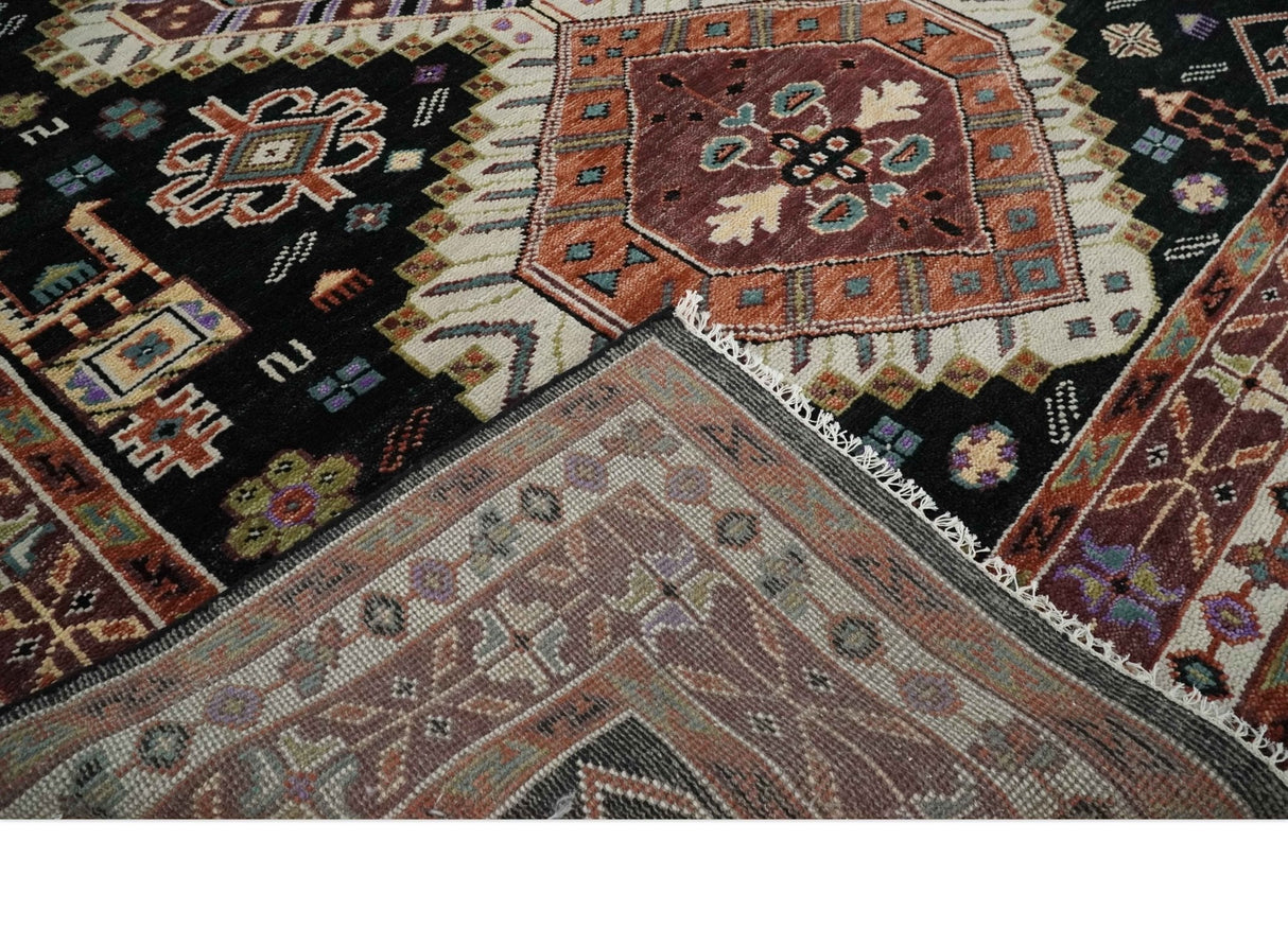 Hand Knotted Rust, Ivory and Black Traditional Heriz Wool Area Rug