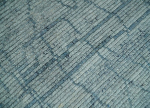 Hand Knotted Silver and Blue Modern Trellis Moroccan Rug Made with Blended Wool Multi Size Rug