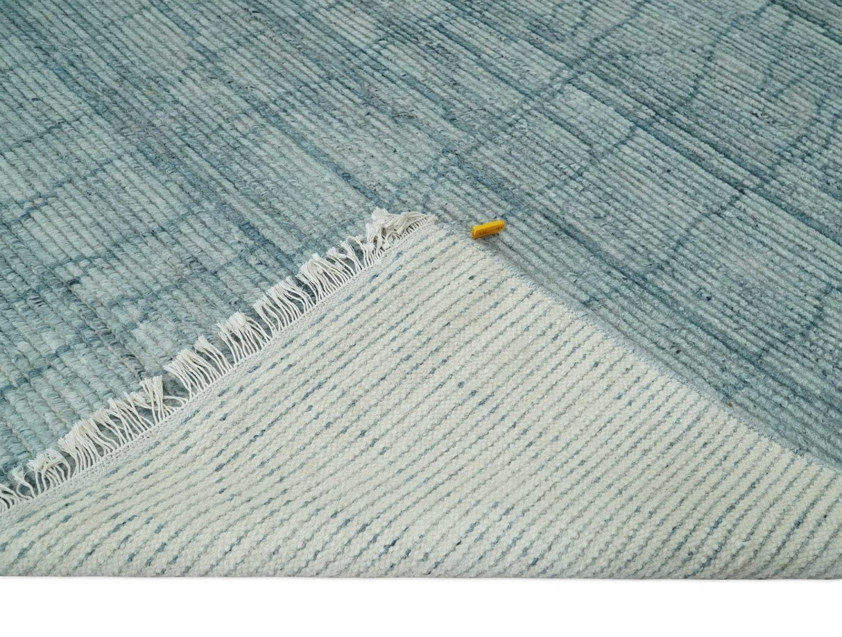Hand Knotted Silver and Blue Modern Trellis Moroccan Rug Made with Blended Wool Multi Size Rug