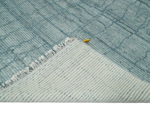 Hand Knotted Silver and Blue Modern Trellis Moroccan Rug Made with Blended Wool Multi Size Rug