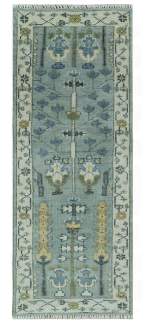 Hand Knotted Traditional Blue and Ivory Antique Oushak Custom Made Wool Area Rug