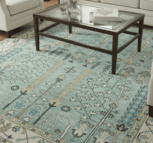 Hand Knotted Traditional Blue and Ivory Antique Oushak Custom Made Wool Area Rug