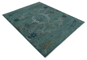 Hand Knotted Traditional Oriental Oushak Antique Style Green Wool Area Rug