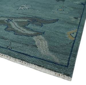 Hand Knotted Traditional Oriental Oushak Antique Style Green Wool Area Rug