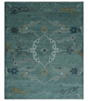 Hand Knotted Traditional Oriental Oushak Antique Style Green Wool Area Rug
