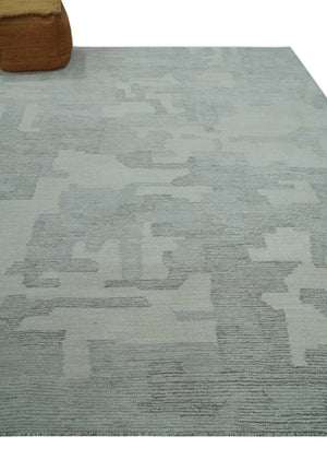 Hand Tufted Ivory, Silver and Blue Modern Abstract Custom Made wool Rug