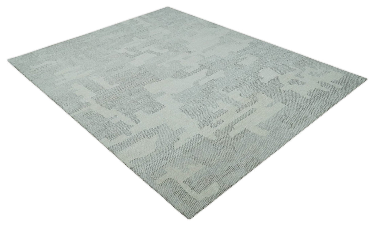 Hand Tufted Ivory, Silver and Blue Modern Abstract Custom Made wool Rug