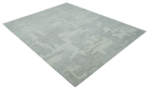 Hand Tufted Ivory, Silver and Blue Modern Abstract Custom Made wool Rug