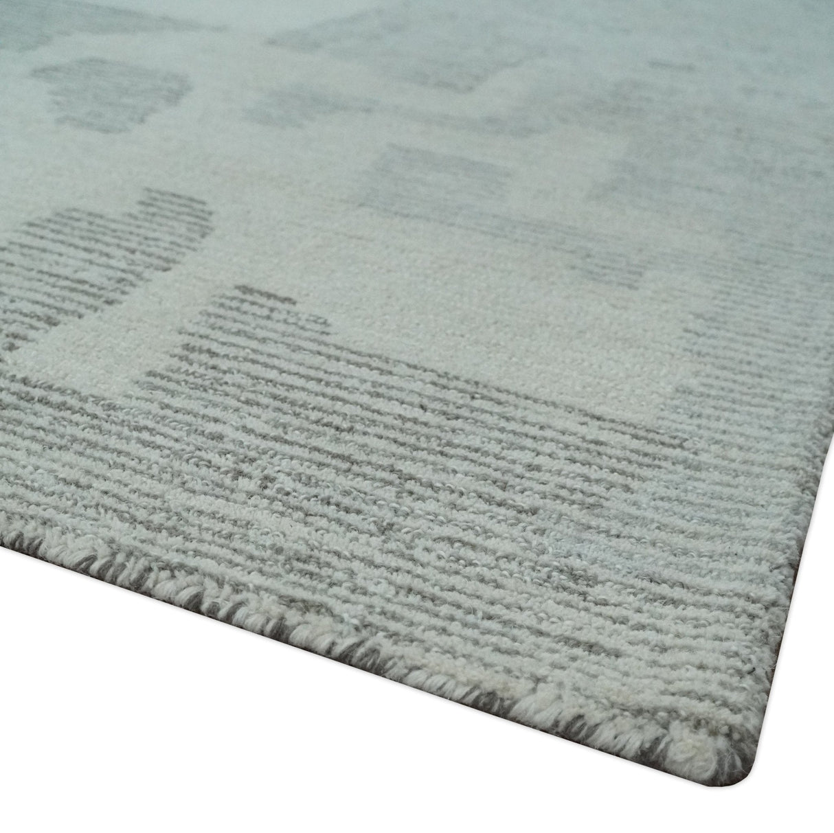 Hand Tufted Ivory, Silver and Blue Modern Abstract Custom Made wool Rug