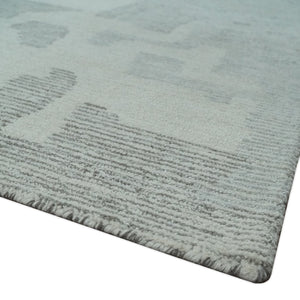 Hand Tufted Ivory, Silver and Blue Modern Abstract Custom Made wool Rug
