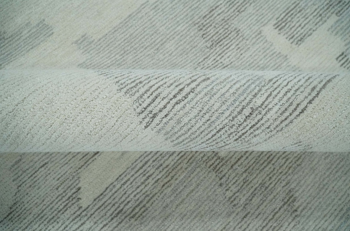 Hand Tufted Ivory, Silver and Blue Modern Abstract Custom Made wool Rug