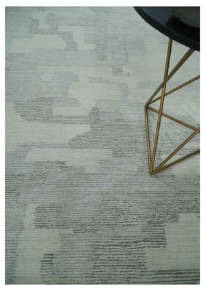 Hand Tufted Ivory, Silver and Blue Modern Abstract Custom Made wool Rug