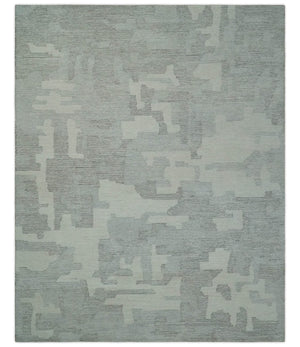 Hand Tufted Ivory, Silver and Blue Modern Abstract Custom Made wool Rug